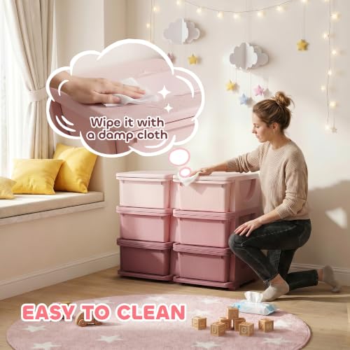 Qaba 6 Drawers Kids Storage Unit 3 Tier Toy Organizers Pink