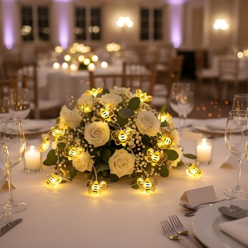 Bee Decor String Lights 10ft String Light with 30pcs Honeybee Shaped Led Bulb Battery Operated Fairy Lights for DIY Indoor Bedroom Party Wedding Patio Christmas
