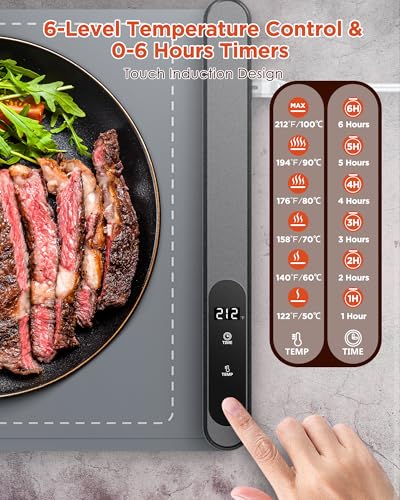 XL Large Food Warming Mat 24x15 Inch - Fast 10s Full Surface Heating, Adjustable Temperature & Timer