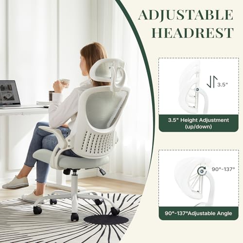 Mesh Office Chair with Lumbar Support & Flip-Up Armrest - Grey