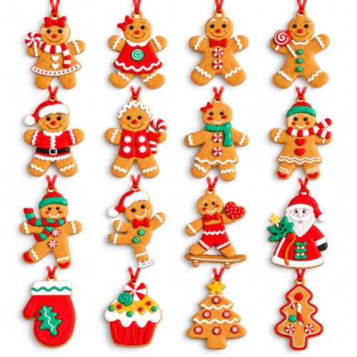 16 Pcs Gingerbread Man Ornaments for Christmas Tree – Soft PVC