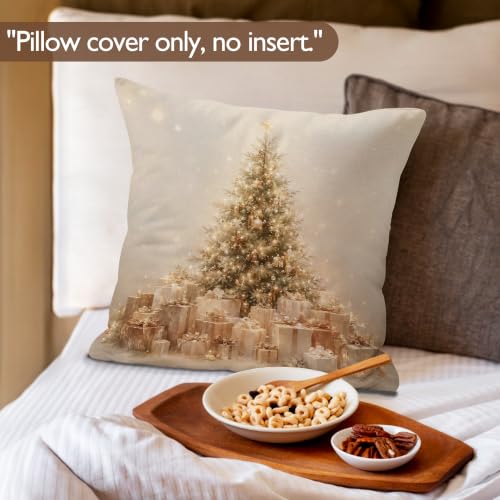 Lengues Xmas-4 Vintage Golden Christmas Tree Pillow Cover 18x18 Inches