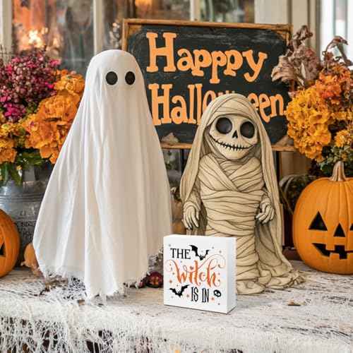 Cute Halloween Desk Decor, Halloween Decorations Indoor Signs Witch Bat Decor, The Witch Is In Sign Home Office Desk Shelf Cubicle 5 x 5 inch