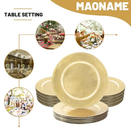 50 PCS Gold Foil Beaded Charger Plates Round Table Decor Bulk Set