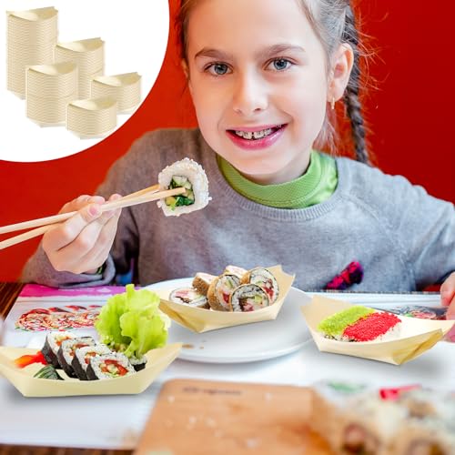 Disposable Bamboo Sushi Boat Plates - 500 Pack for Appetizers & Party Events