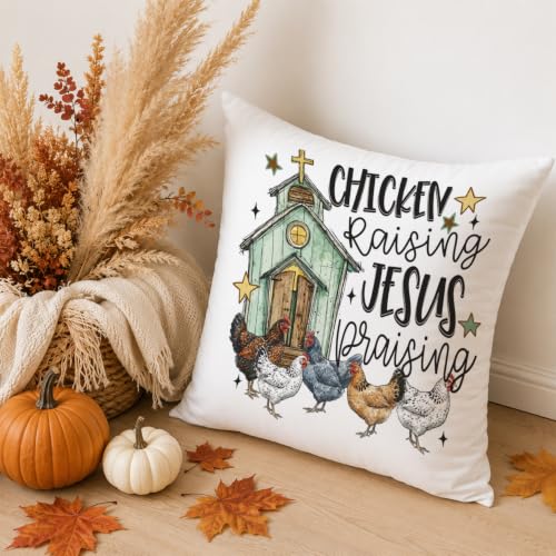 Chicken Pillow Cover 18x18 with Christian Farmhouse Design - Thanksgiving Decor, Sides: Double-Sided Print