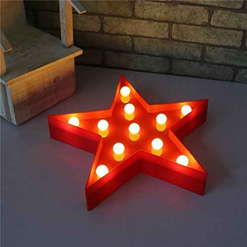 Marquee Light Star Shaped LED Plastic Sign-Lighted Marquee Star Sign Wall D?cor Battery Operated (Red)