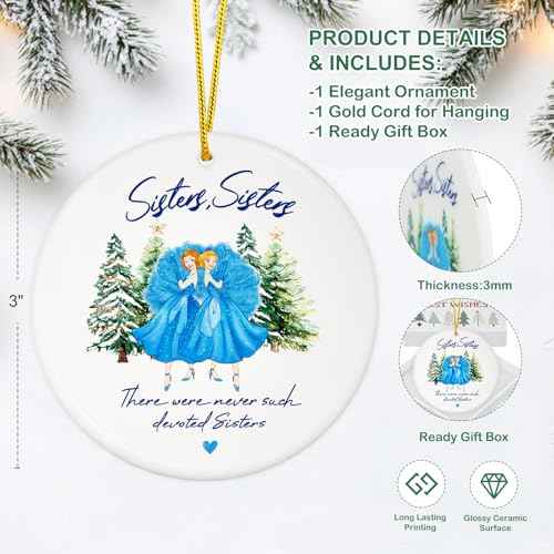 FaCraft Gift for Sisters - Sister Gift from Sisters - Ceramic Sister Christmas Ornament 2025 Xmas Tree Decorations - Birthday Gifts - Best Friends Ornaments for Women Friendship Gifts Home Car Decor