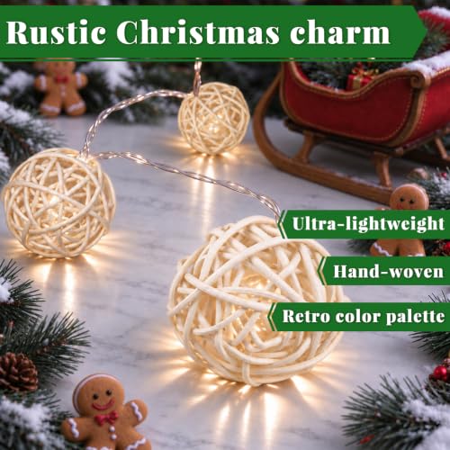 LAWOHO White 10.3 ft Christmas Garland with 20 Rattan Balls & LED Lights (Variant: White)