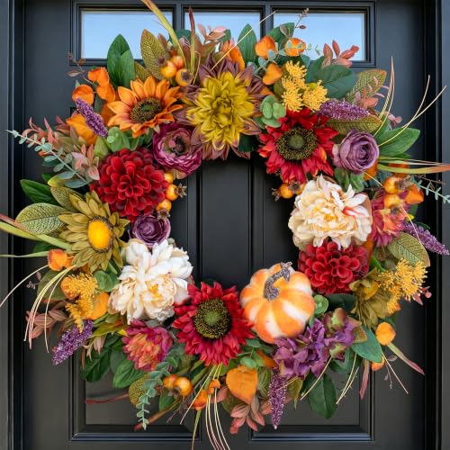 24 Inch Fall Wreath for Front Door Autumn Harvest Decor NaturalWre