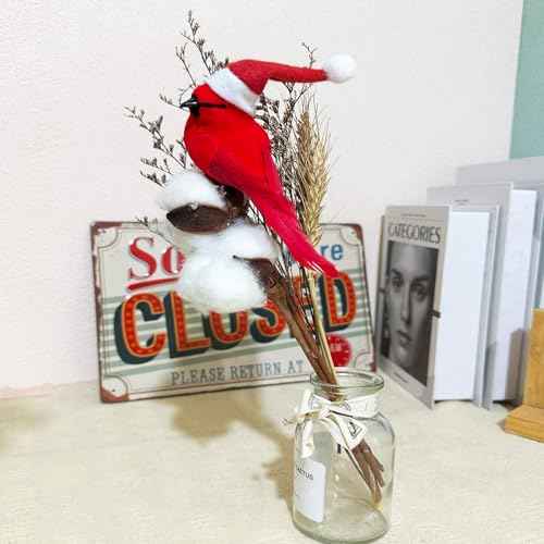 2pcs Christmas Cardinals Artificial Red Cardinal Birds Red Bird Decor for Christmas Decorations Tree Flower Floral Arrangements Yard Patio Wreath Design