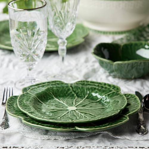 Cerified International Green Cabbage Salad Plates Set of 4, 9-inch Leaf-Shaped Stoneware