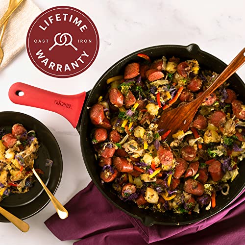 Cuisinel 15-Inch Cast Iron Skillet with Glass Lid & Handle Cover - Pre-Seasoned Oven-Safe Cooking Pan for Indoor & Outdoor Use