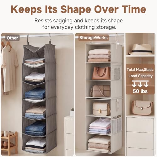 Hanging Closet Organizer with 6 Shelves - 2-in-1 Ivory & White, 12.5"D x 12.5"W x 47.25"H