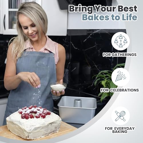 Silver One-Piece Square Tube Cake Pan - 18 Cup, Anodized Aluminum, 9x9x4.5 in, Seamless Design