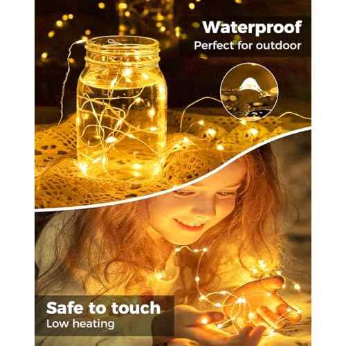 btfarm 12 Pack LED Fairy Lights Battery Operated, 7ft 20LED Mini String Lights Waterproof, Silver Wire Firefly Starry Lights Bulk for Mason Jars Crafts Table Centerpieces Party Christmas, Warm White