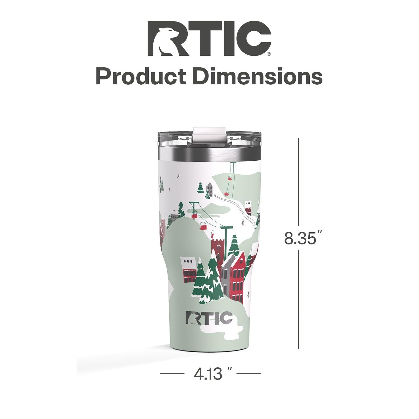 RTIC 30oz Essential Tumbler with Lid, Ceramic Lined, Insulated, Stainless Steel, Metal, Double Wall Vacuum-Insulation, Travel Cup for Iced Coffee, Tea, Hot and Cold Drink, Apres Ski