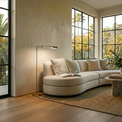 Brightech Leaf Pharmacy LED Floor Lamp - Dimmable Tall Brass Gold Reading Light