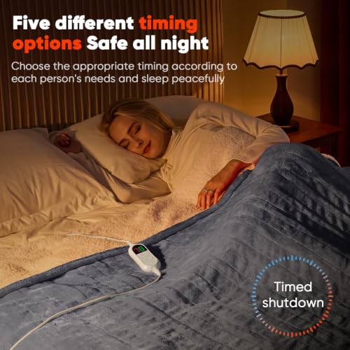 Greenoak Heated Blanket Electric Throw 50x60 Misty Grey with 10 Heat Levels and Auto-Off