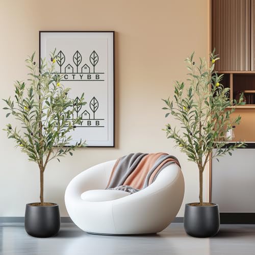 Artificial Olive Tree 4FT - 2 Pack Faux Indoor Trees for Home Decor - Variation of 2 / 4ft