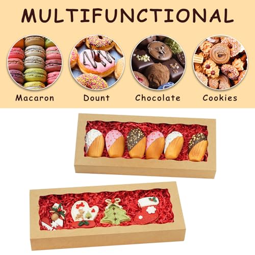 XINHPKGG 50 Pcs Brown Cookie Boxes 12x5x1.5 Inch Bakery with Window