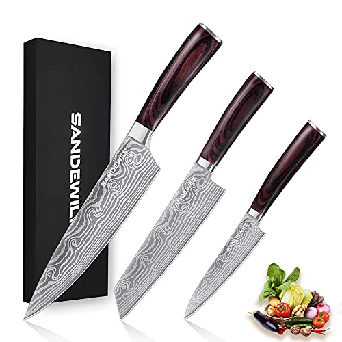 Japanese Knife Set 3 Pieces with Sheaths - Silver Variation