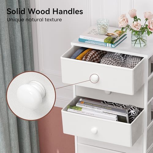 White Fabric Dresser with 8 Drawers - Tall Narrow Vertical Storage Tower
