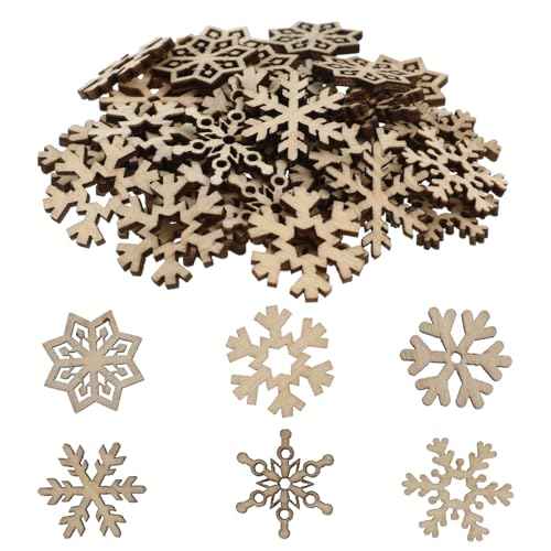 Happyyami Snowflake Ornaments 50pcs Wooden Snowflake Ornament Unfinished Wood Snowflake DIY Christmas Tree Snowflake Cutout Decoration Xmas Snowflake Embellishment for DIY Craft Snowflake