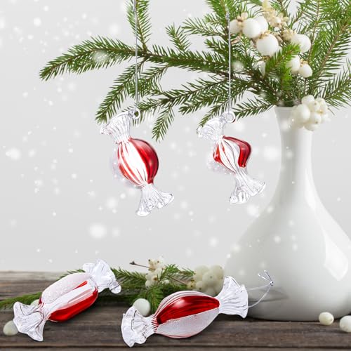 Syhood 12 Pack Glass Candy Ornaments Red White for Christmas Tree