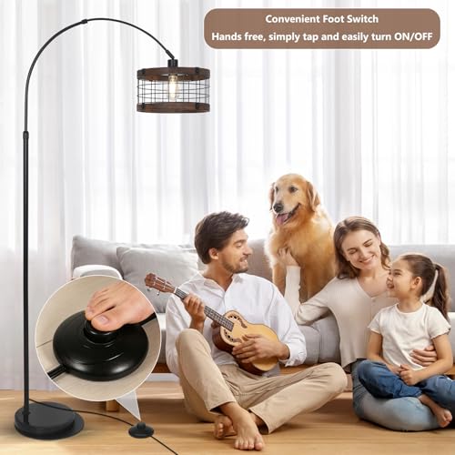 Airposta Arc Floor Lamp with Remote Dimmable LED Bulb, Vintage Farmhouse Style