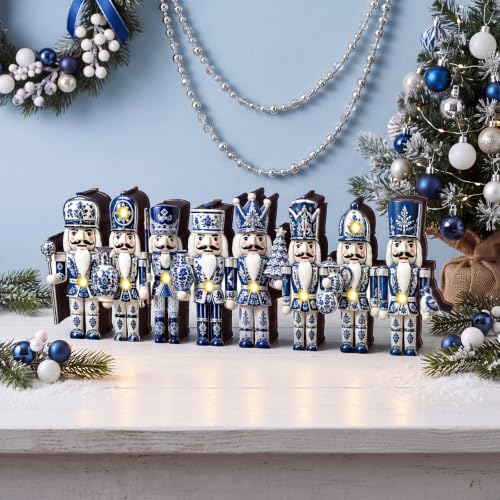 Junkin Lighted Blue and White Wooden Nutcracker Christmas Table Decor - Porcelain Variant