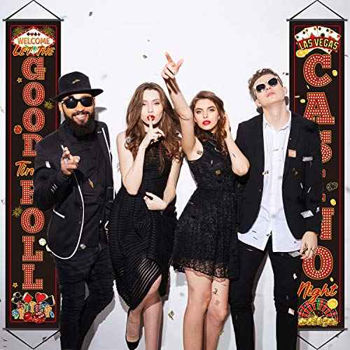 Blulu Casino Night Party Decorations Las Vegas Party Banner Poker Night Decorations Welcome Porch Sign for Game Travel Holiday Carnival Jungle Background Backdrop
