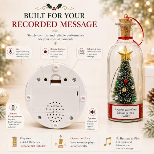 CRILEAL Green Recordable Christmas Tree Bottle Ornament - 25-Second Voice Message Keepsake