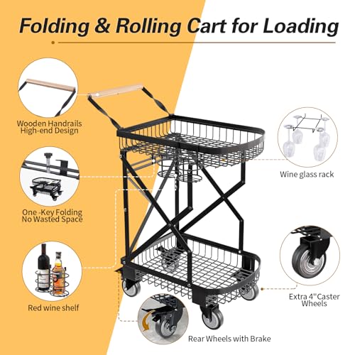 Foldable Shopping Cart with Wheels for Groceries, Camping & Laundry - Heavy Duty Utility Trolley