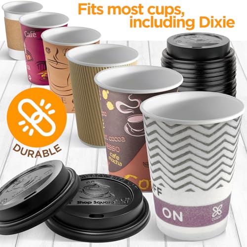 (500-Pack) Coffee Cup Lids - Disposable Dome & Flat Fits 10-24 oz Cups, To-Go Beverages - Black - Variation of THIS listing