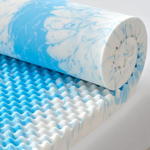 SINWEEK King 2-Inch Egg Crate Memory Foam Mattress Topper - Blue, CertiPUR-US Certified, Pressure Relief & Cooling