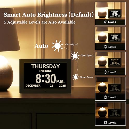 Flyruit 10.1'' Black Extra Large Digital Clock for Seniors & Dementia Care