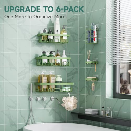 Green Veken 6-Piece Waterproof Shower Caddy Set Wall-Mounted Bathroom Organizers