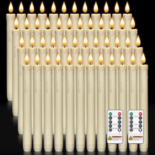 Homemory Ivory Pack of 48 Flameless Taper Candles with Remote & Timer - 9.6 Inch LED Candlesticks for Weddings & Holidays