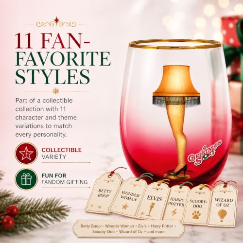 Spoontiques Stemless Wine Glass 20oz - Christmas Story Leg Lamp Design