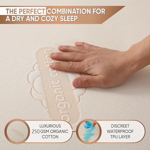 Organic Waterproof Mattress Protector Queen Size Classic Polyester Skirt – Noiseless & Breathable, 250 GSM