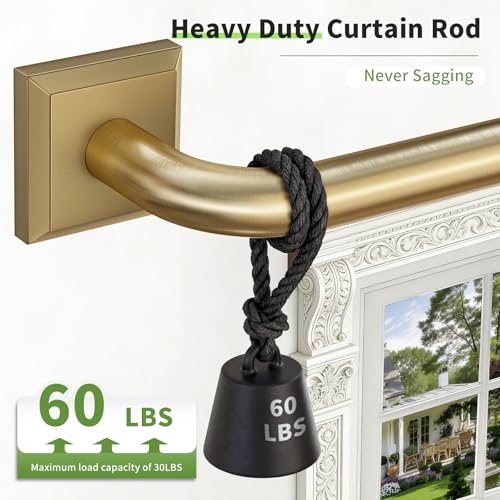 Brushed Gold Curtain Rods for Windows 66-120 Inch Heavy Duty Wrap Around Room Darkening Drapery Rod - Variation: 66-Inch to 120-Inch