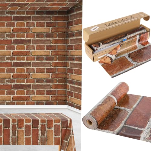 100 ft x 54 in Retro Red Brick Tablecloth Roll with Slide Cutter Box – COSINIA