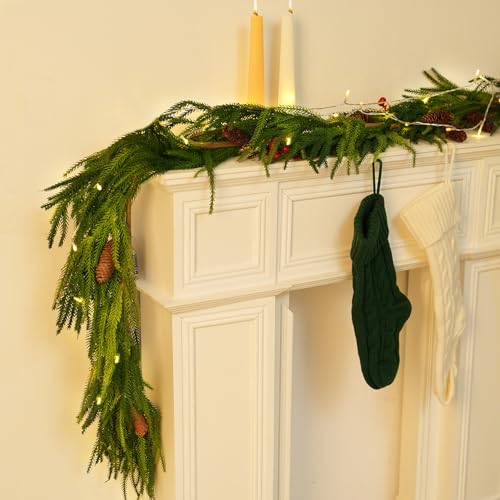 9FT Artificial Norfolk Pine Garland Christmas Decoration with Pine Cones - Trytuny