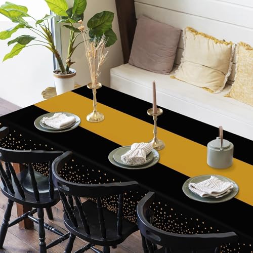 Childom 3 Pack Black and Gold Tablecloths for Events,54"x108" Plastic Table Cloths for Rectangle Tables,Disposable Party Table Covers for New Years Eve Decorations 2026,Holiday Birthday Wedding Dining
