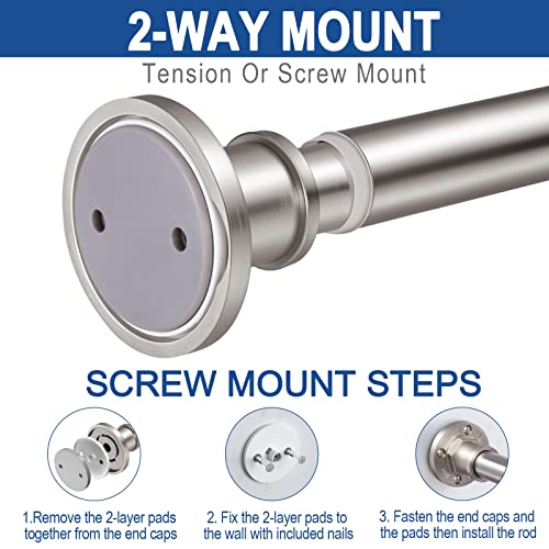 BRIOFOX Industrial Shower Curtain Rod 2-in-1 Tension & Screw Mount, 43-72 Inch Brushed Nickel Stainless Steel, Never Rust