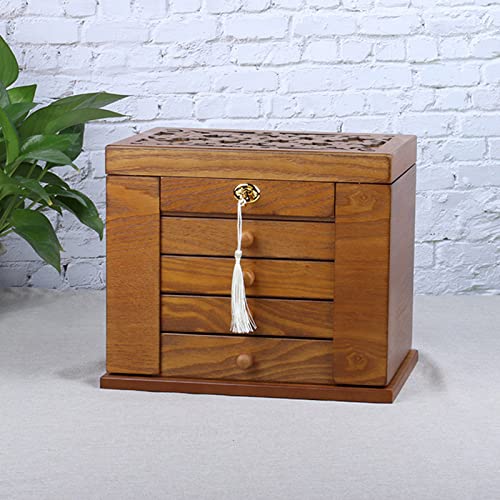 Changsuo Cherry Wooden Jewelry Box for Women Lockable Organizer with Mirror and Compartments