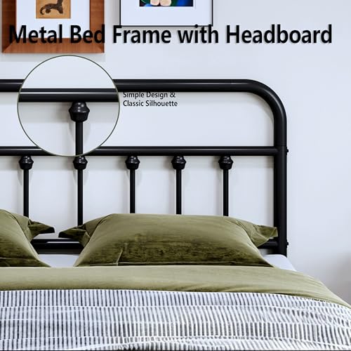 Henshwon 14-Inch King Victorian Metal Bed Frame with Storage, Heavy Duty Sturdy Platform Bed, Black, Easy Assembly