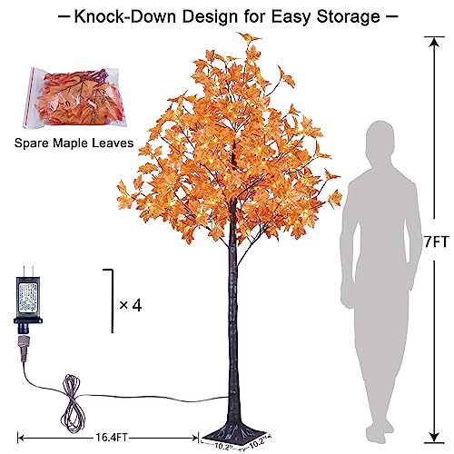 7FT LED Lighted Maple Tree with 208 Warm White Lights for Fall & Holiday Decor - Orange, Indoor & Outdoor