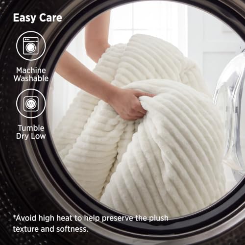 Bedsure Queen Fluffy Comforter Set - Cream White, 90x90 Inch Cozy Fleece Bedding